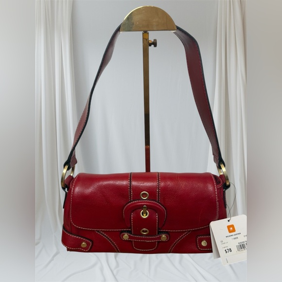 Vintage Wilson Leather Leather Red Shoulder Big Buckle Clutch Boho Retro Handbag - Picture 1 of 10